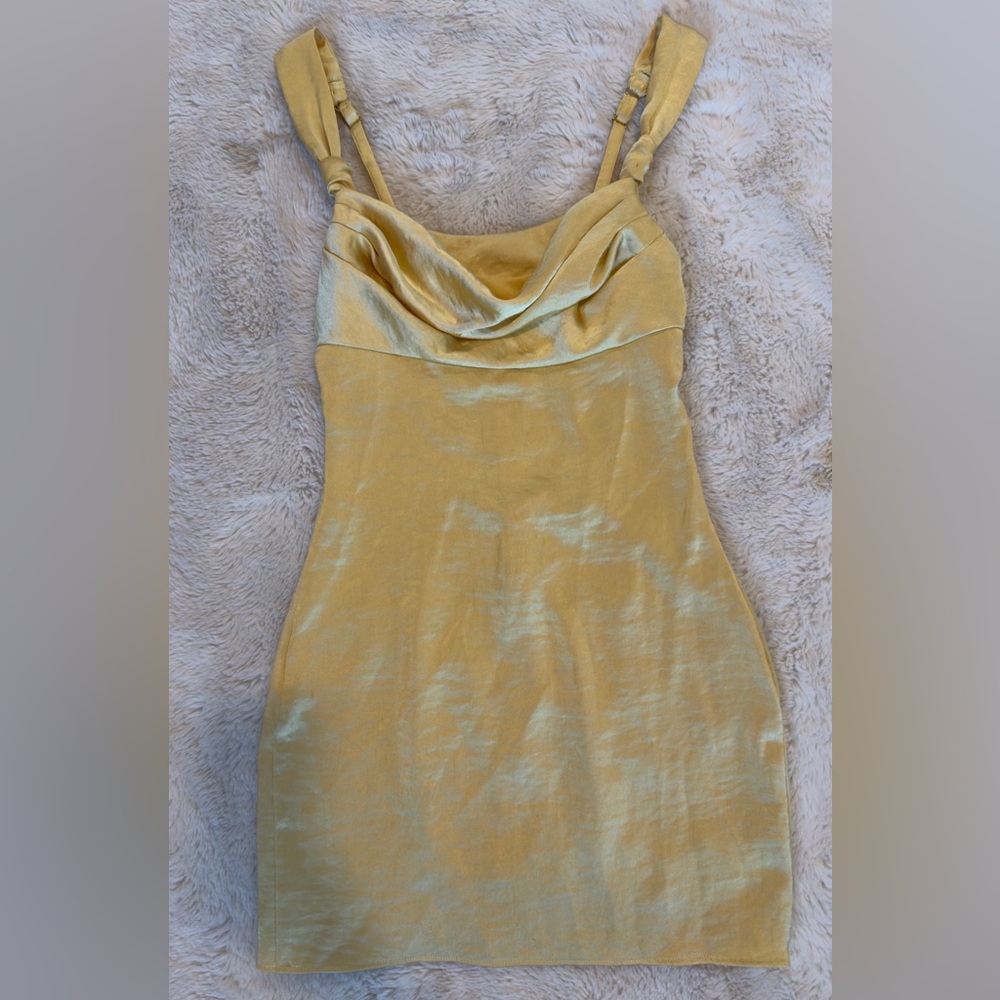 Oh Polly Yellow Knot A Mirage satin Mini Dress - Picture 7 of 9